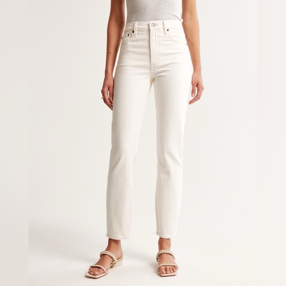 Abercrombie & Fitch | High Rise Mom Jean 31XL Cream Straight Leg Ankle 12 Tall - Picture 1 of 8
